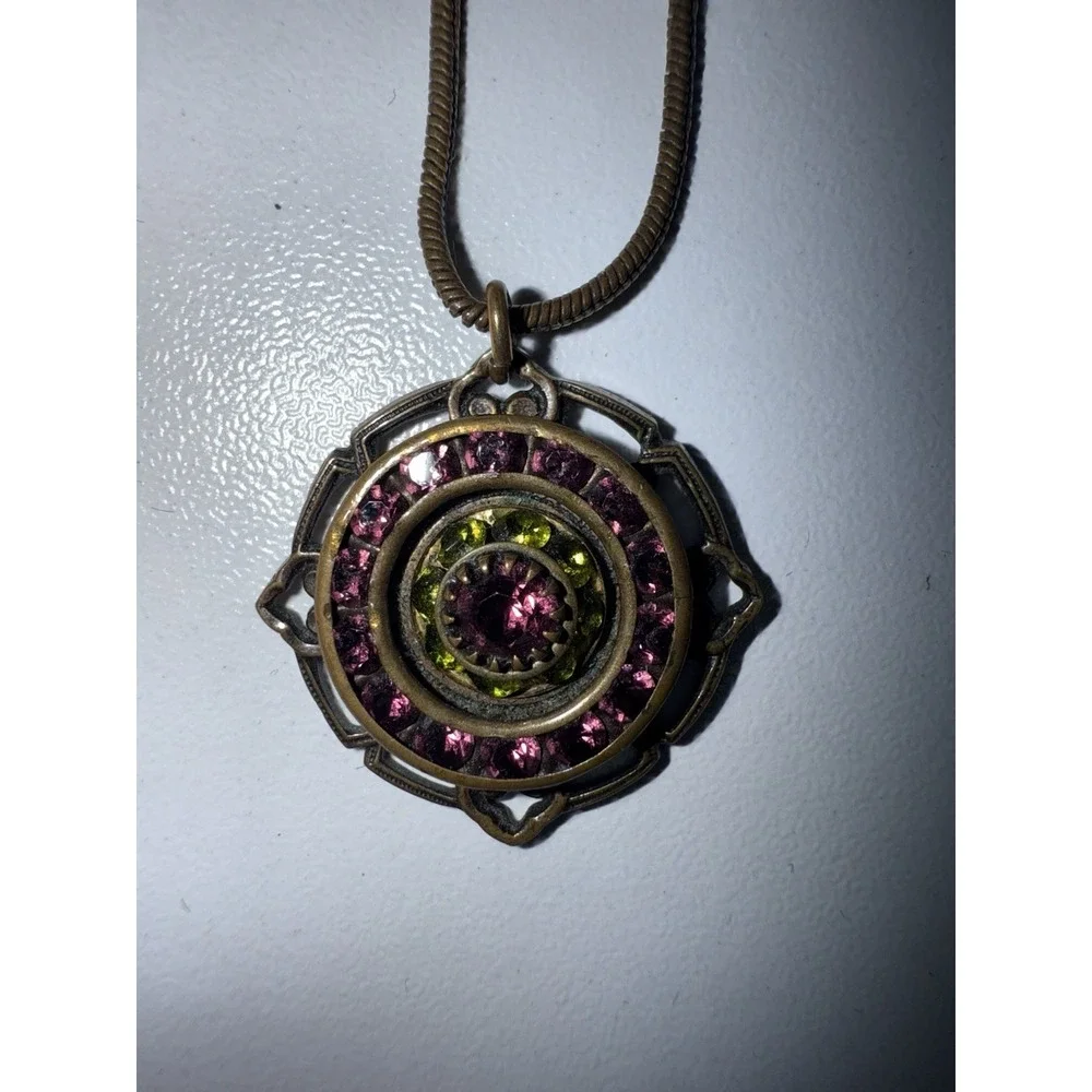 Liz Palacios Pink Green Crystal Necklace‎ & Earrings Set